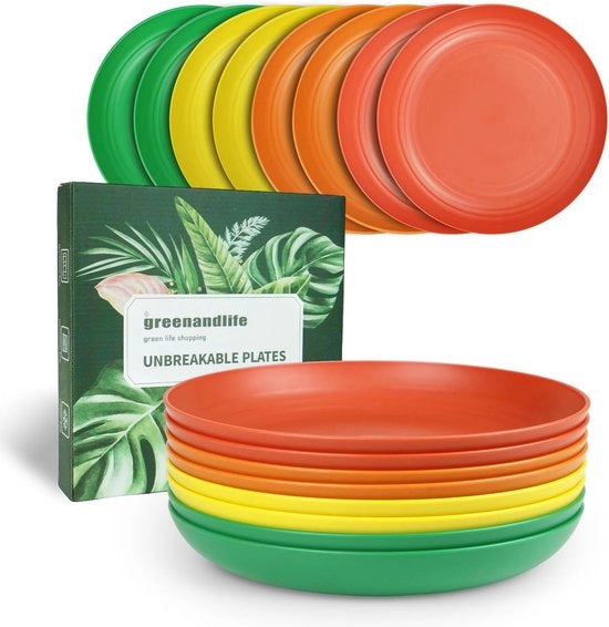 Set di piatti da 8 pezzi, 25 cm, piatti indeformabili, piatti per bambini riciclabili, piatti in plastica leggera, piatti per campeggio, resistente ai microonde e lavastoviglie