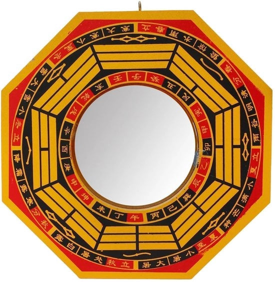 Specchio Feng Shui 20 cm - Tradizionale Specchio in Legno con Bagua - Forma Sferica - Decorazione per la Fortuna - Protezione contro l'Energia Negativa - Rafforza il Chi Positivo - Specchio Decorativo
