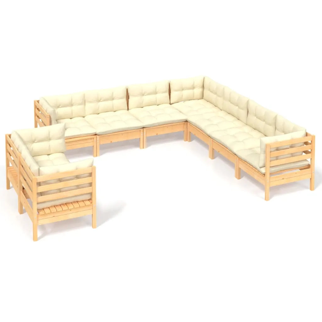 Set Divani da Giardino 9 pz con Cuscini Crema Massello di Pino 3096899