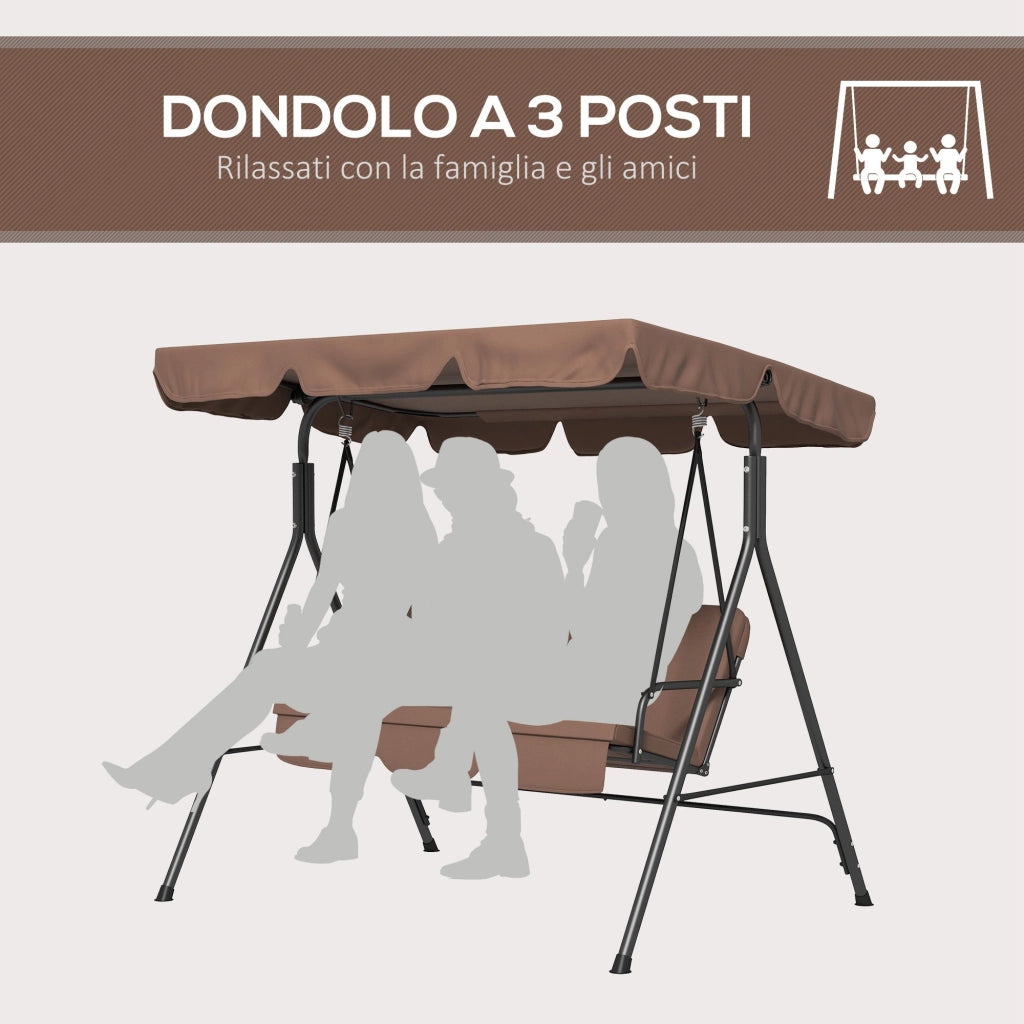 Dondolo da Giardino a 3 Posti con Cuscini 172x110x153 cm Marrone e Nero