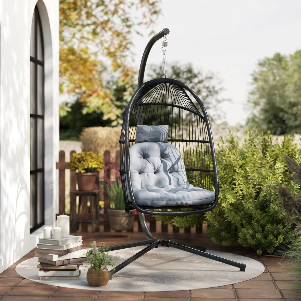 Sedia a Dondolo Uovo con Supporto e Cestino ¨C Minimal ¨C Grigio