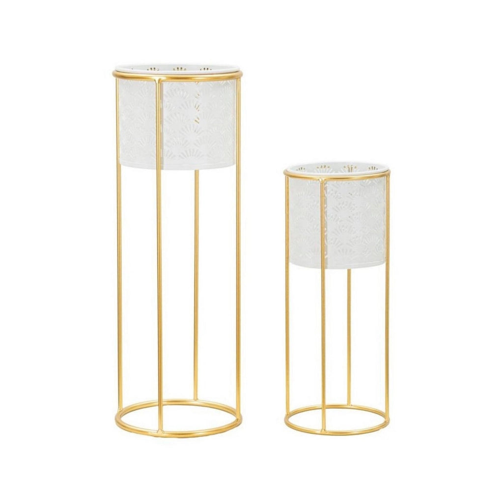 Oggettistica Dore, Complemento d'arredo, Articolo decorativo, Accessorio d'arredo, 17x17 h46 cm, Bianco e Oro