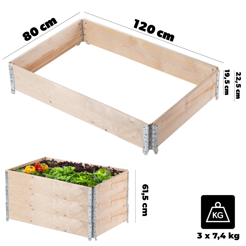 KADAX Prolunga per pallet in legno 120x80 cm, letto per container, confezione da 3