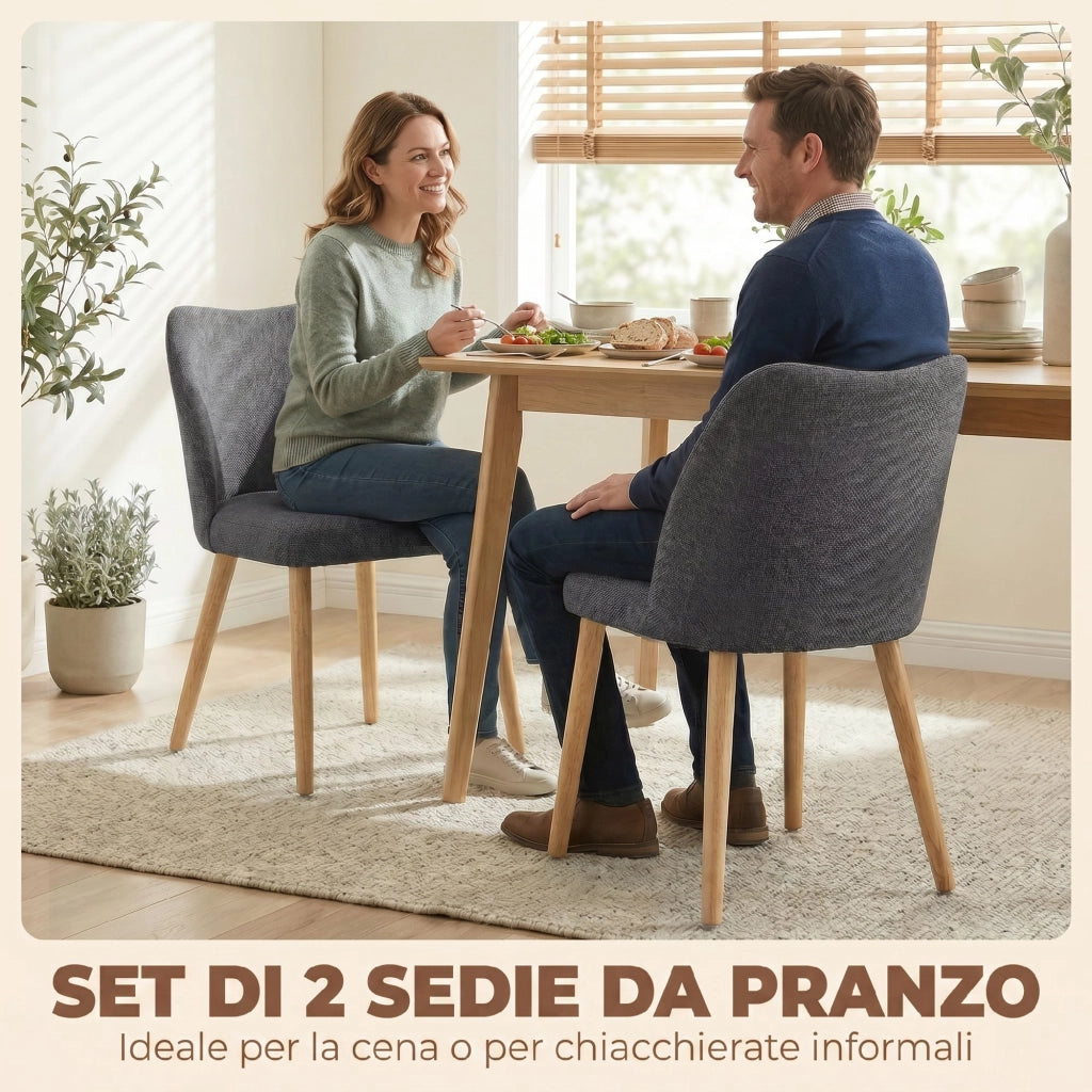 Set di 2 Sedie da Pranzo Imbottite ¨C Zephmum ¨C Tessuto Grigio Chiaro, Gambe Legno Hevea