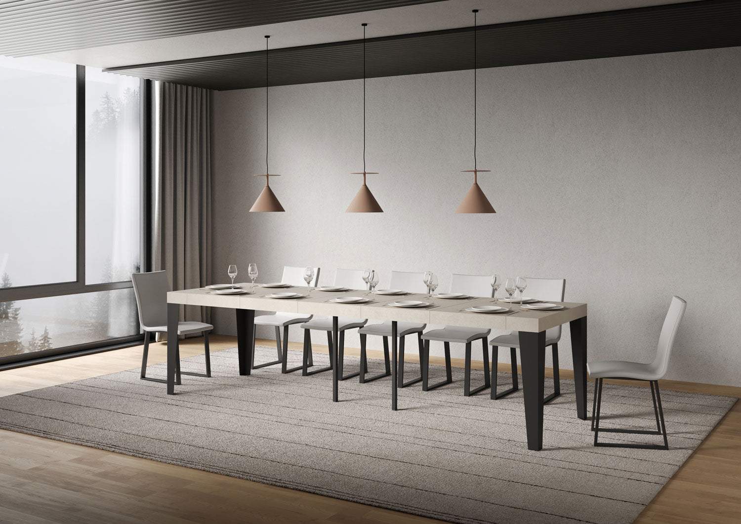 Consolle Allungabile 90-300x40x77 cm Flame Premium Cashmere Telaio Antracite