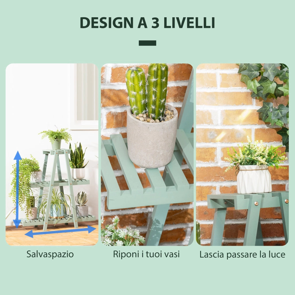 Portapiante a 3 Livelli 76x26x76 cm  in Legno di Abete Verde Chiaro