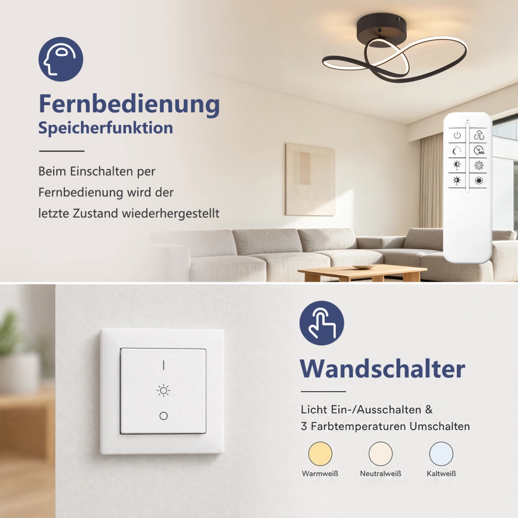 ZMH Lampada da Soffitto LED 24W Dimmabile Nera per Soggiorno Camera