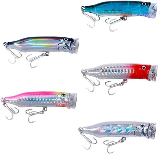 Popper a pelo d'acqua - 5 Pack, Visgerei per Pescare il Trota, Soglioa, Sogliola - 7.2CM/9.4g Blu