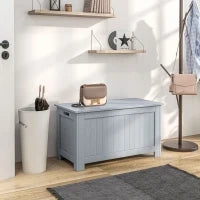 Baule Portaoggetti con Cerniere di Sicurezza, Cassapanca in Legno, Baule Porta Giocattoli, Coperchio Ribaltabile, Grigio
