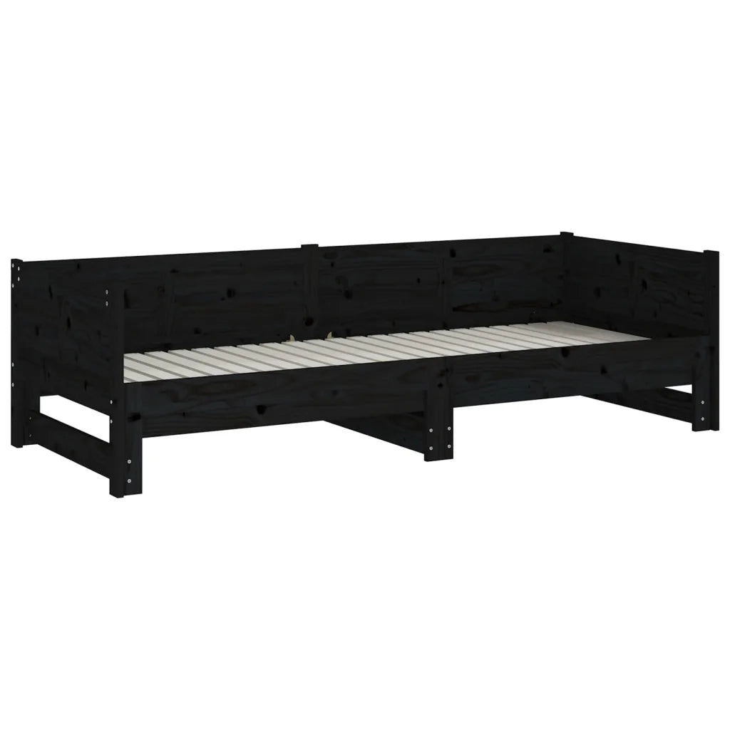 Dormeuse Estraibile Nera in Legno Massello di Pino 2x(90x200)cm 820256