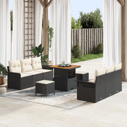 Set Divano Giardino 9 Pezzi Cuscini Polyrattan Nero Acacia