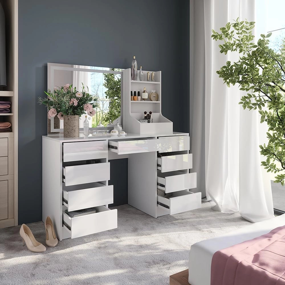 Tavolo da toeletta Sherry, Bianco/bianco lucido, 128.2 cm 3 parti