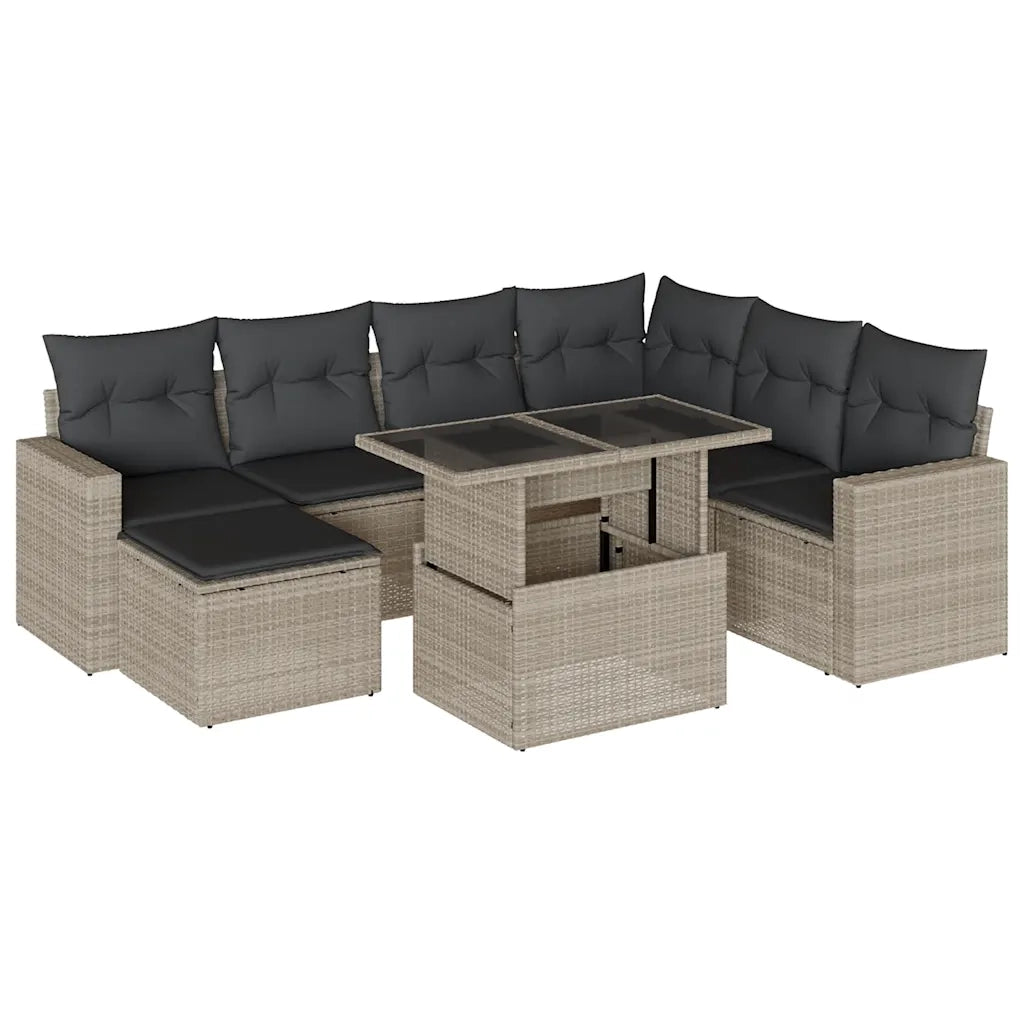 Set Divano da Giardino 8pz con Cuscini Grigio Chiaro Polyrattan