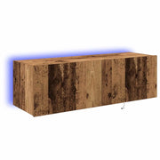 Mobile TV a parete moderno e salvaspazio 100 x 35 x 31 cm con illuminazione a LED per creare un'atmosfera accogliente in legno anticato 02_0051938