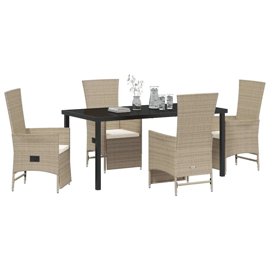 Set da Pranzo per Giardino con cuscino 5 pcs Beige polyrattan 3379474