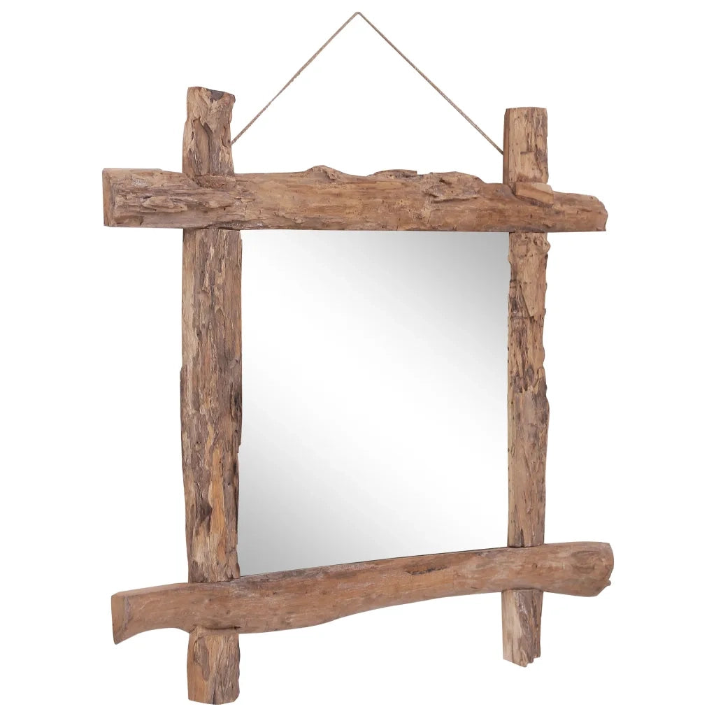 Specchio con Tronchi Naturale 70x70 cm in Teak di Recupero 283934