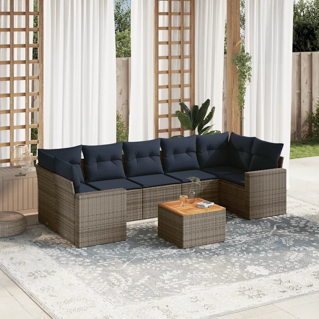 Set Divani da Giardino 8 pz con Cuscini Grigio in Polyrattan 3256369