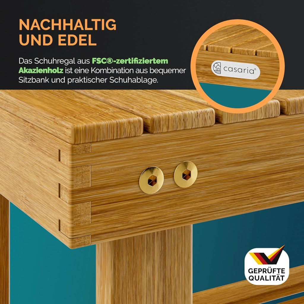 ® Scarpiera con Seduta in Legno Capacità 160 kg Certificata FSC® Acacia 3 livelli Panca Bagno Corridoio Marrone