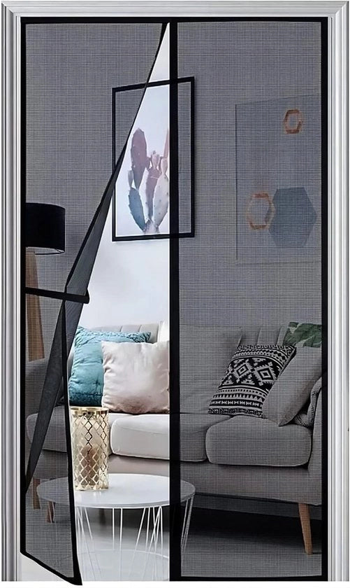 Veloce schermo magnetico per porta balcone 85 x 210 cm nero - 2023 migliorata protezione dagli insetti - repellente insetti - per porta e porta terrazza - autoadesivo - magneetti più potenti e rete centrale