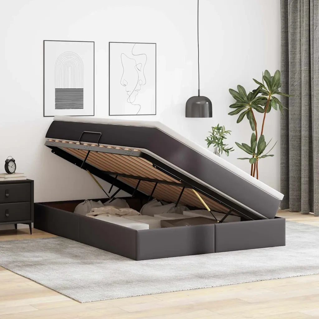 Letto con contenitore e materasso Grigio 140 x 190 cm