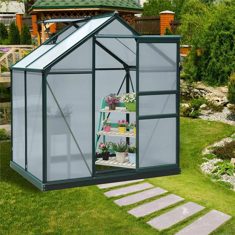 SERRA DA GIARDINO IN POLICARBONATO ANTI UV 190X132X201CM, CON STRUTTURA IN ALLUMINIO, FINESTRA E PORTA SCORREVOLE