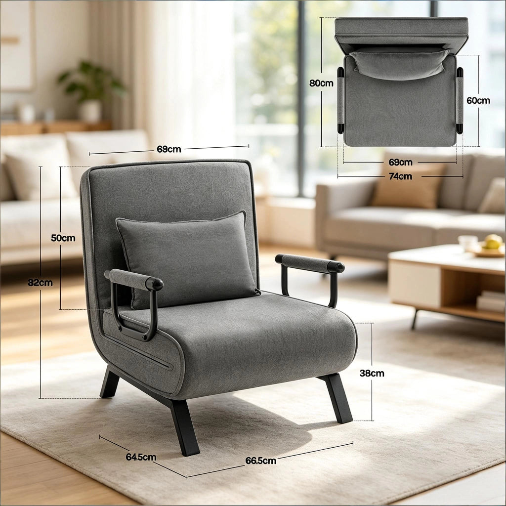 POLTRONA letto 3 in 1 reclinabile 190x74 cm in lino grigio scuro