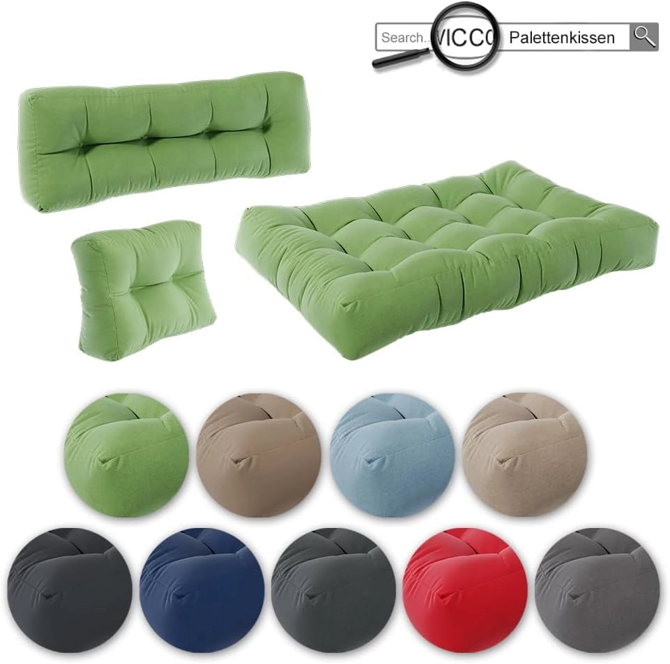 Set di cuscini per pallet "Flocken", Verde, 7 scomparti, per l’imbottitura di sedute e schienali su pallet europallet