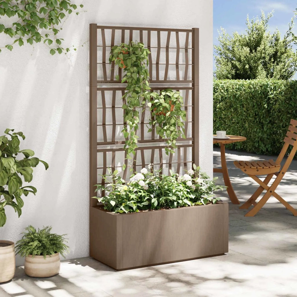 Fioriere | Cassetta per fiori | Vaso da Giardino con Trellis Marrone 80 x 36 x 140 cm PP