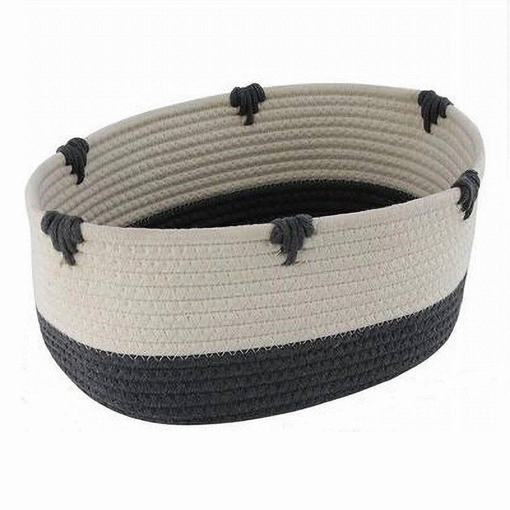 Trade Shop - Cesto Porta Biancheria Bicolore In Tessuto Intrecciato Cestino 30x22x14cm 10664 -