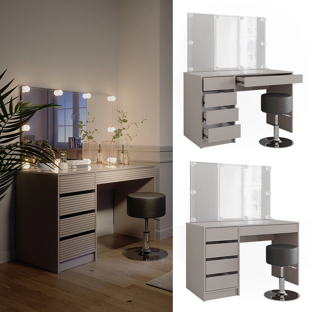 Vicco Tavolo da toilette Cachemire 120 cm con specchio, sgabello e illuminazione a LED