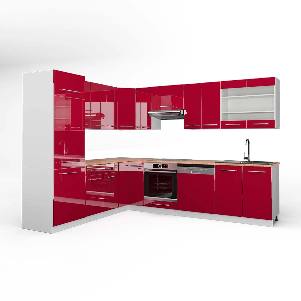 Cucina angolare completa Fame-Line Bordeaux lucido/Bianco 287 x 60 cm, PL Rovere Vicco