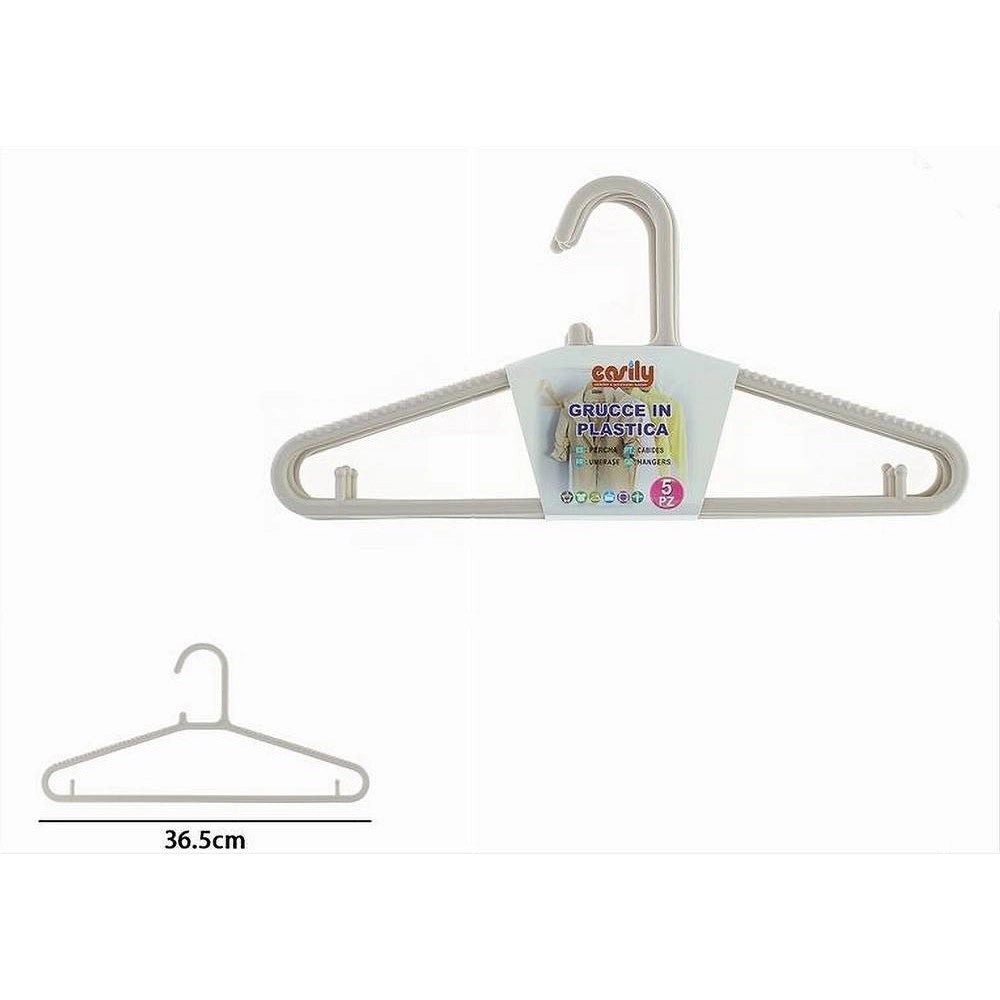 Trade Shop - Set 5 Pz Grucce Stampelle Appendiabito In Plastica Beige Pantaloni Giacche 87690 -