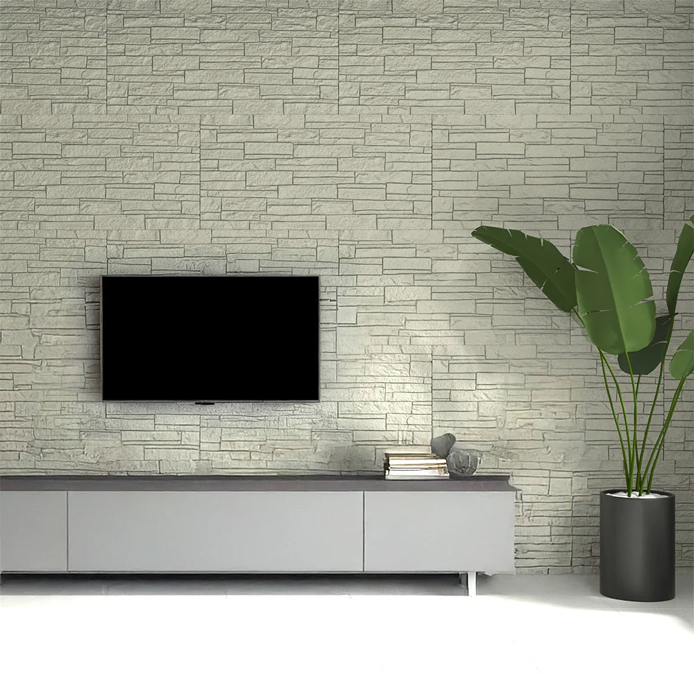 Pannello decorativo effetto pietra mattoni 3D set 12 pz 8,6 mt2 rivestimento murale in PU 120 x 60 x 2,5 Greige Tortora