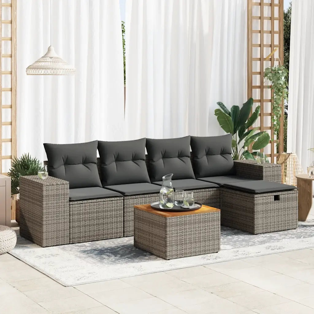 Set Divano da Giardino 6 pz con Cuscini Grigio in Polyrattan
