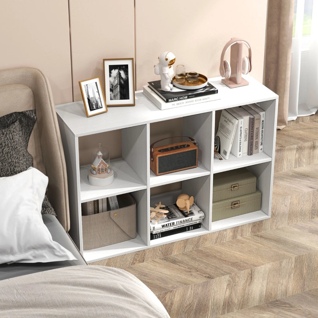 Libreria a 6 cubi aperta stile rustico con kit anti-ribaltamento, Mobile per la casa a 2 livelli espositivo Bianco