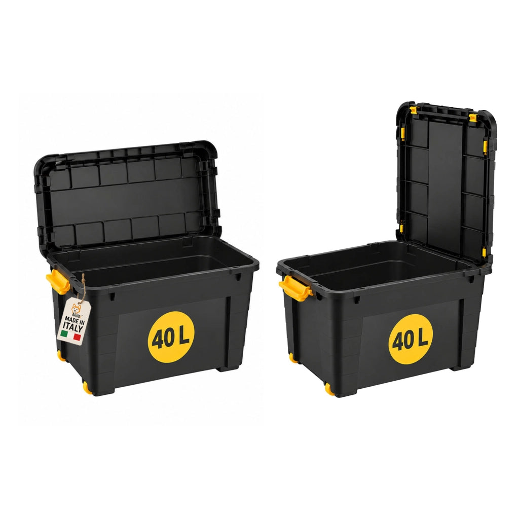 Akitaink Contenitore Box 40L Magic 4UP aperture con Ruote Nero