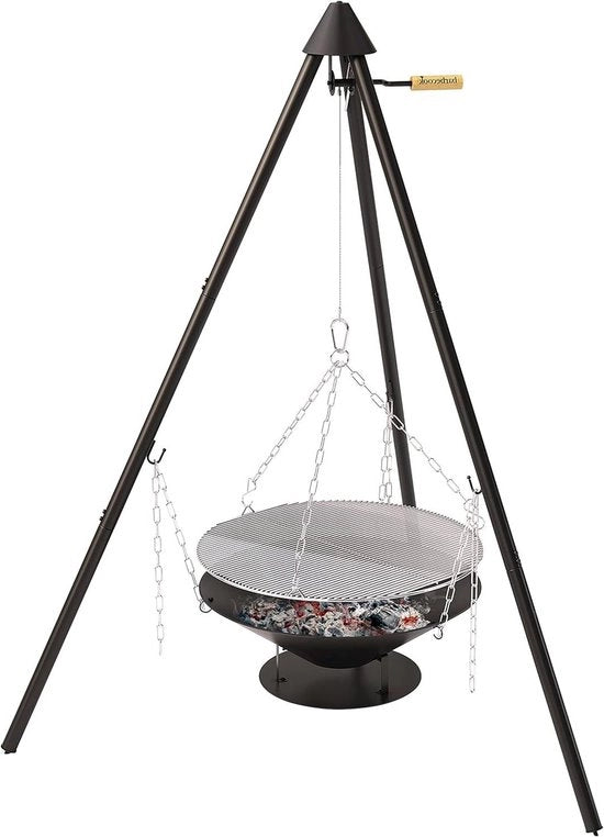 Barbecue portatile a tre gambe in legno con zaino - 60x60x166cm