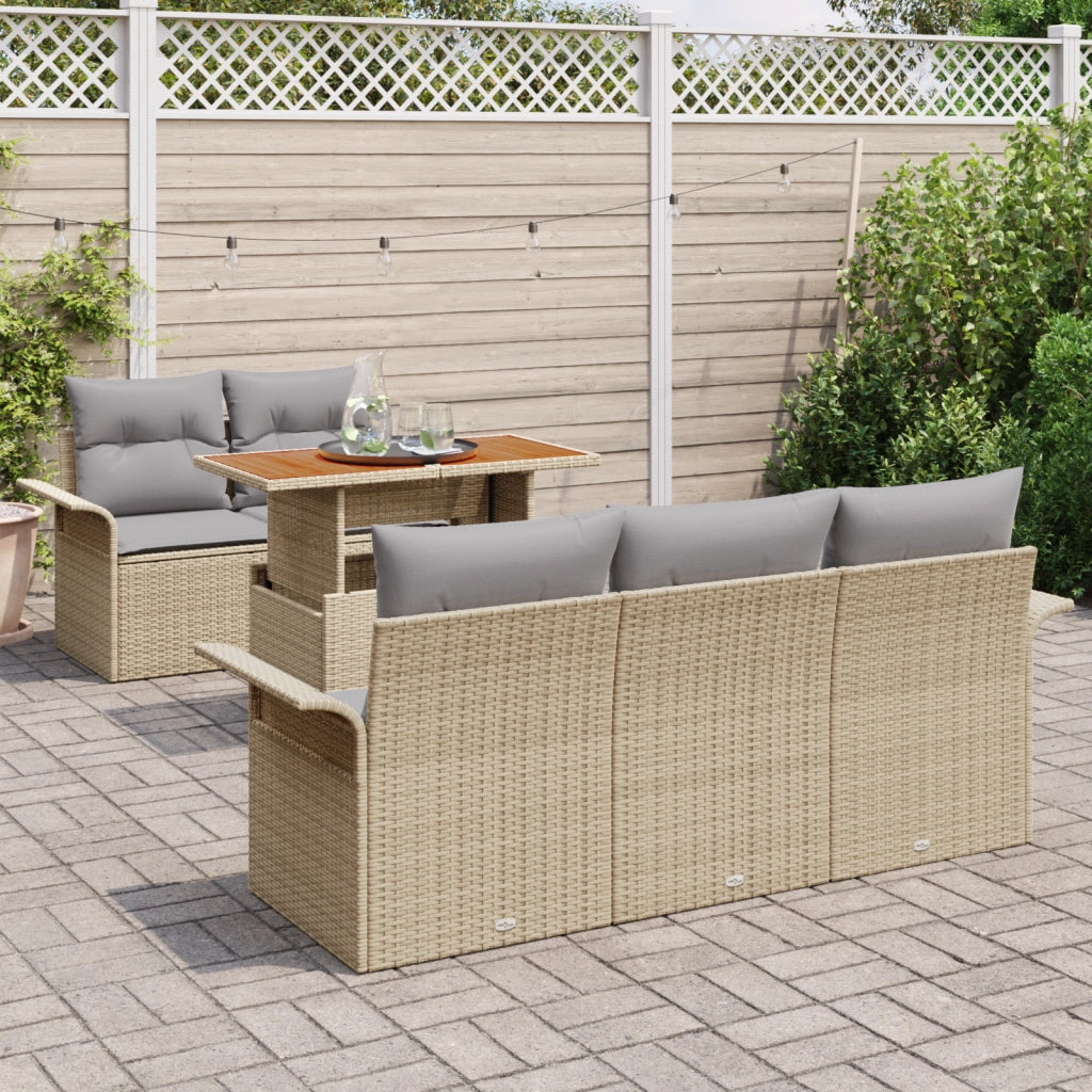 Set Divano Giardino da 6 Pezzi con Cuscini Beige Rattan Polimero