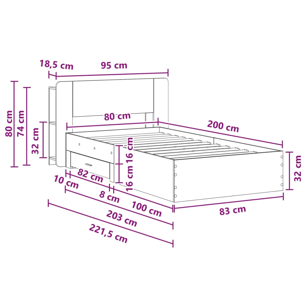 Telaio del letto con storage Legno antico 80 x 200 cm 3433705