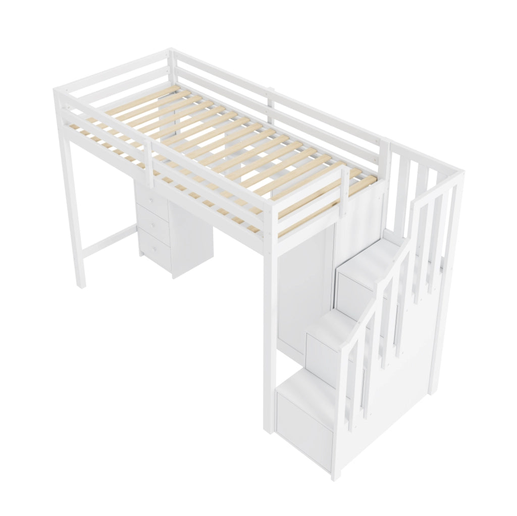 Letto a castello 90x200 cm con scrivania, armadio e cassetti bianco