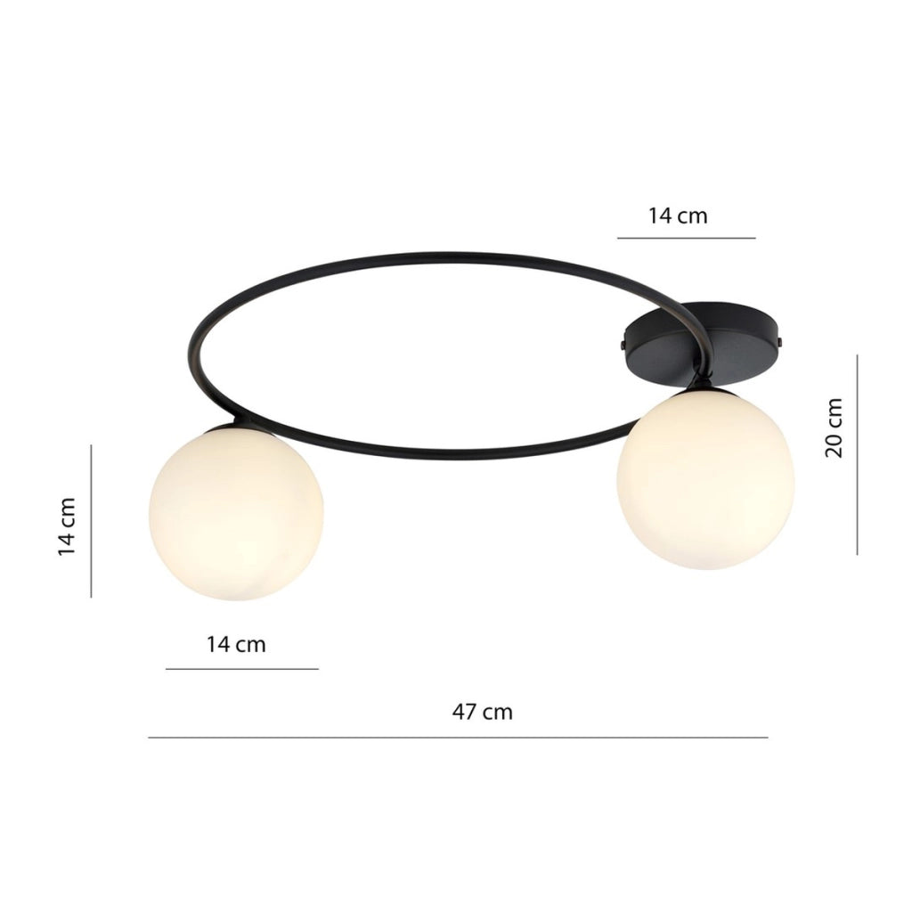 Lampada da soffitto SOPRA con struttura in acciaio nero e sfere in vetro opale