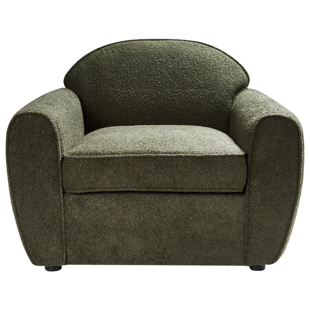Poltrona Moderna da Soggiorno con Rivestimento in Tessuto Bouclé Verde Scuro Schienale Imbottito e Cuscino Spesso