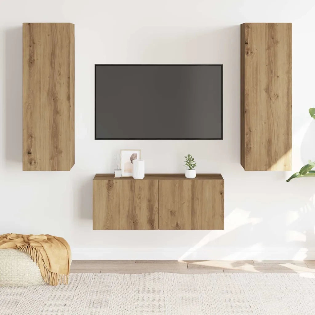 Mobili TV a Parete 3 pz Rovere Artigianale in Legno Multistrato 3328964