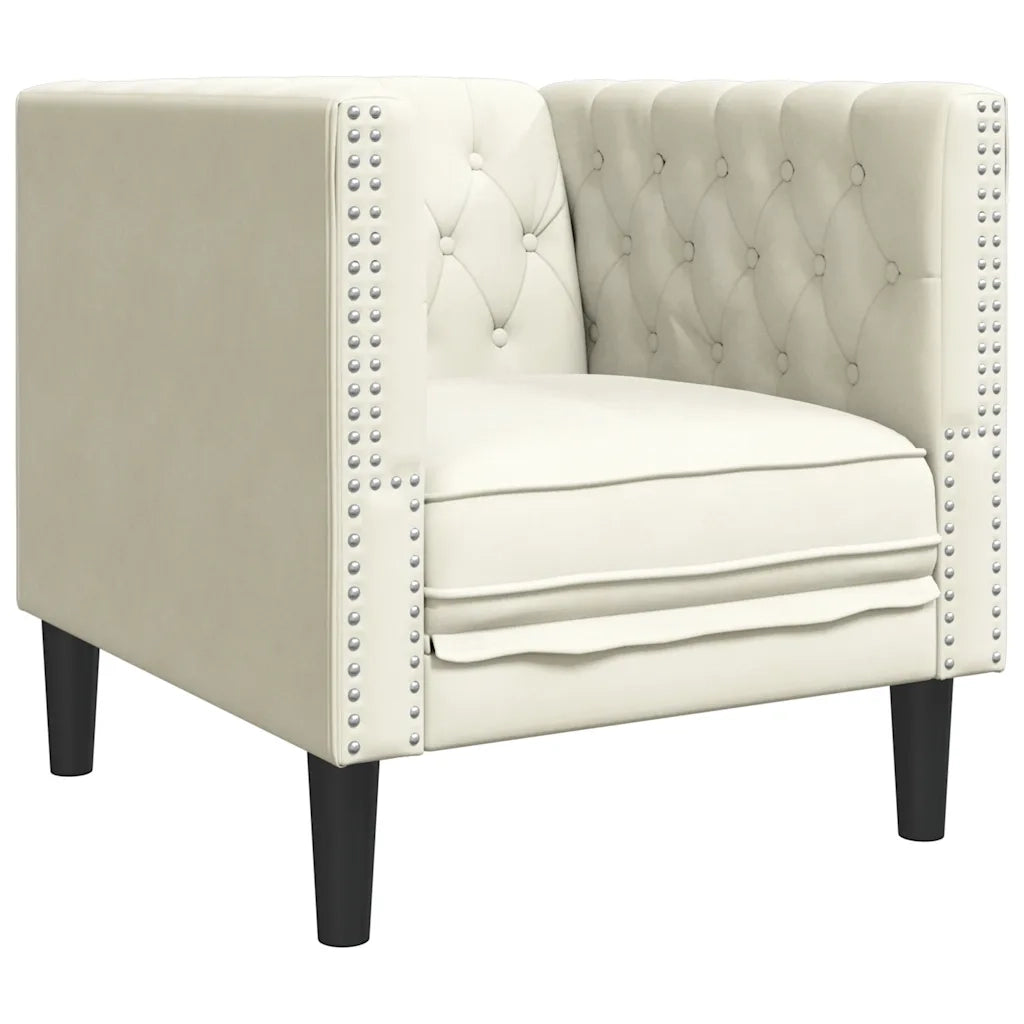 vidaXL Set Divani Chesterfield 3pz Crema in Similpelle