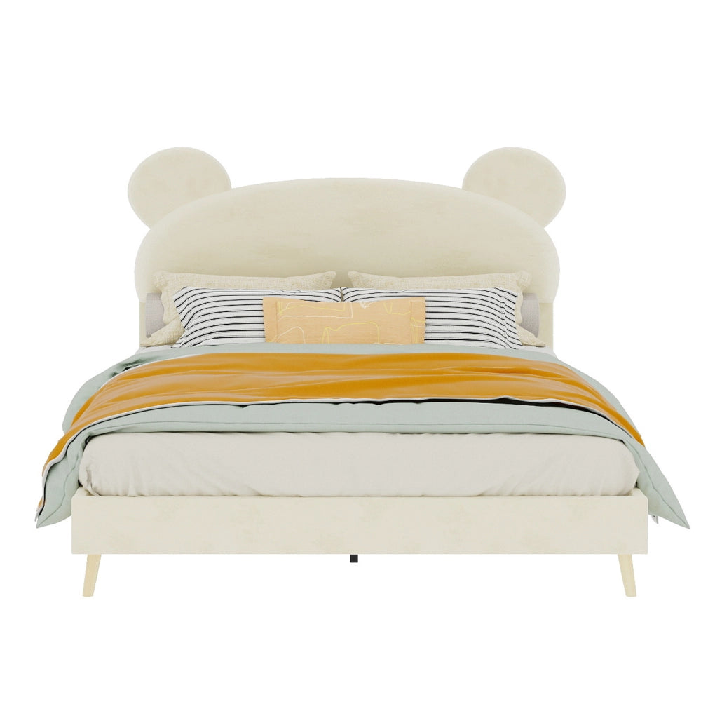 Letto per bambini 140x200 cm in tessuto e metallo beige con testiera e materasso -