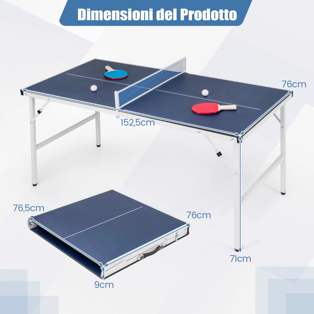 Tavolo da ping pong pieghevole 152,5x76 cm rete 2 racchette palline-Tavolo tennis portatile preassemblato salvaspazio