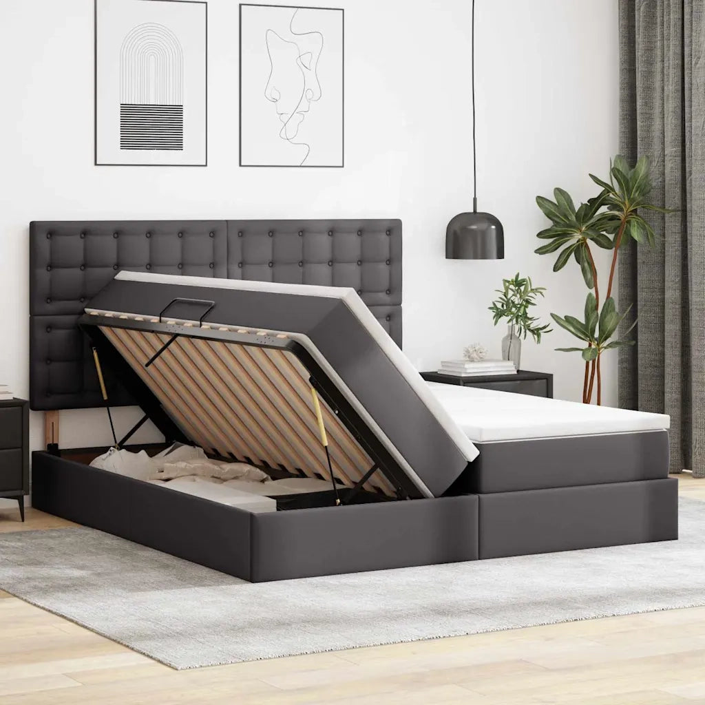 Letto con contenitore e LED Grigio 180 x 200 cm Pelle sintetica