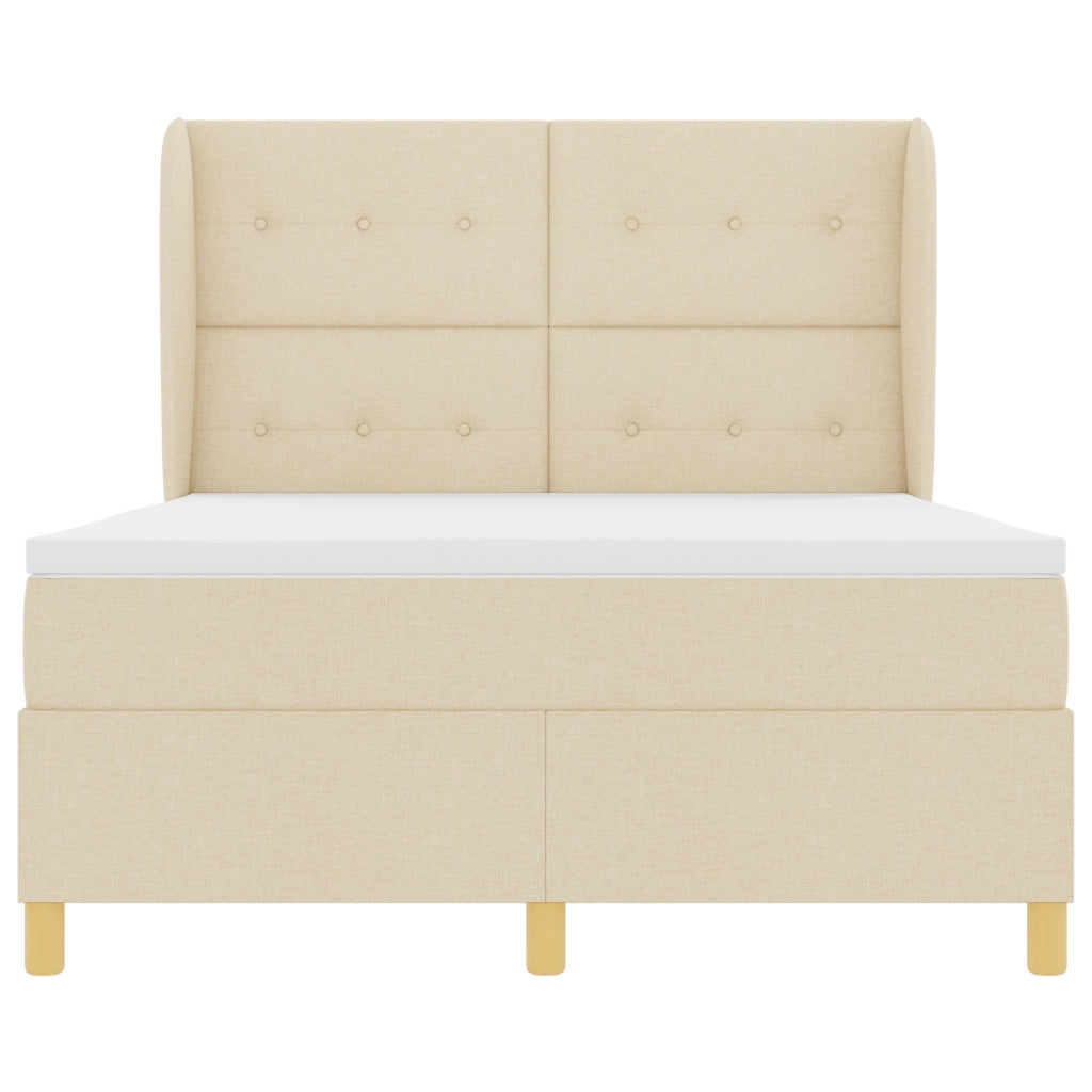 Letto Box Spring con Materasso Crema 140x190 cm Tessuto