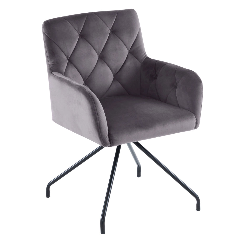Set di 2 sedie imbottite in velluto grigio scuro con braccioli