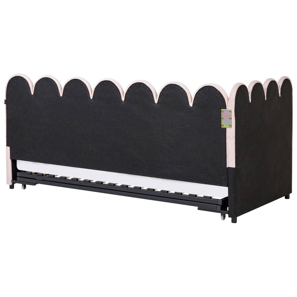Letto a castello rivestito in velluto rosa pastello 90/180 x 200 cm con rete a doghe